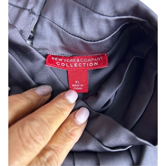 NEW YORK COMPANY COLLECTION Women's XL Gray Dress Silky High Neck - Picture 13 of 14